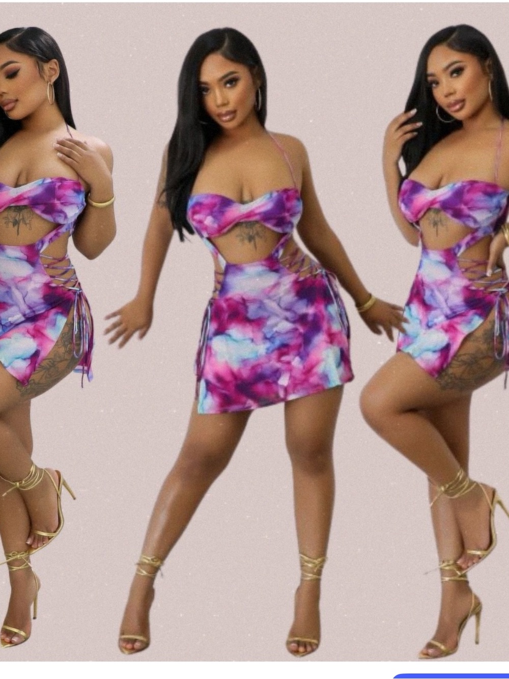 Tie-Dye Cutout Mini Dress - Pink/Purple